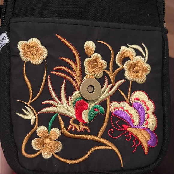#0944+ Mini Handmade Floral Embroidered Black Crossbody Bag W/ WHT hand sew - Picture 3 of 7